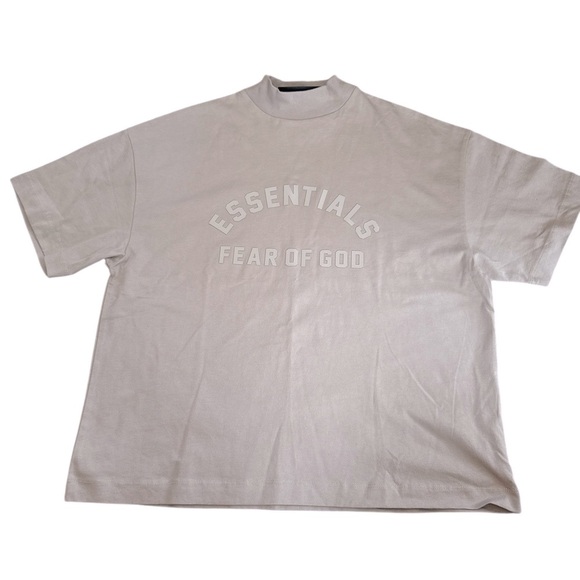 Essentials Fear of God Kids Tee | Taupe | Size 12 | Mock Neck Logo Shirt - Picture 2 of 5